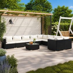 Garden Lounge Set 10 Piece Outdoor Patio Furniture Poly Rattan with Cushions
