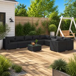 Garden Lounge Set 10 Piece Outdoor Patio Furniture Black Poly Rattan with