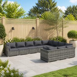 Garden Lounge Set 10 Piece Poly Rattan Outdoor Furniture with Cushions Grey