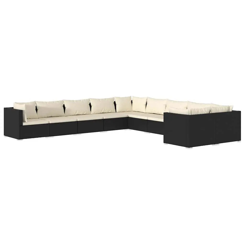 Outdoor Garden Lounge Set 10 Piece Poly Rattan Patio Furniture with Cushions