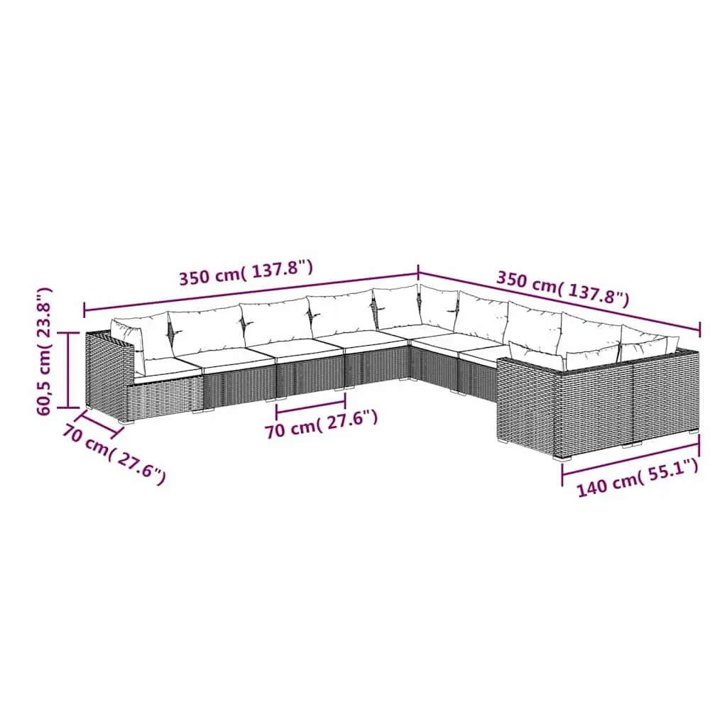 Garden Lounge Set 10 Piece Outdoor Patio Furniture Poly Rattan Black Cushions