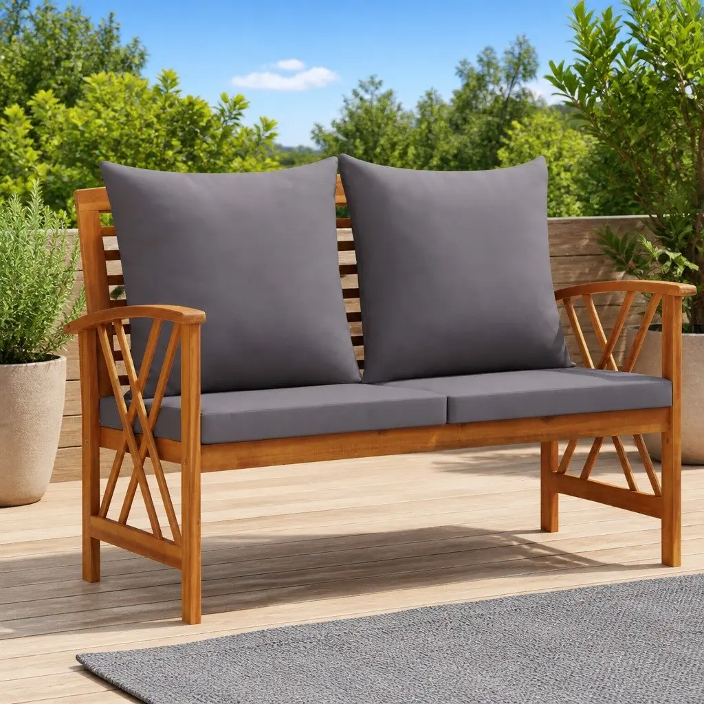 Garden Bench with Cushions Solid Acacia Wood 119cm Outdoor Patio Seat