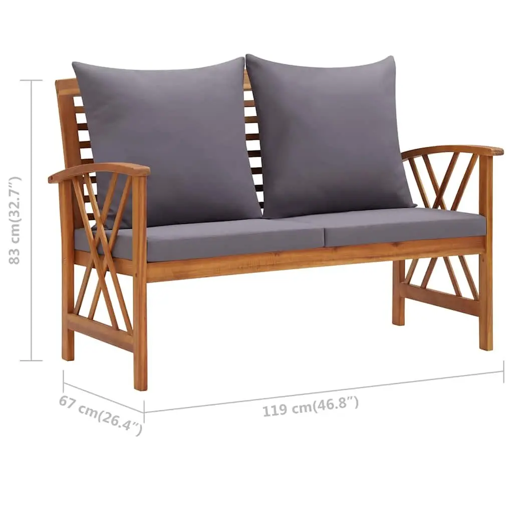 Garden Bench with Cushions Solid Acacia Wood 119cm Outdoor Patio Seat