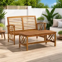 2 Piece Garden Lounge Set Outdoor Bench Coffee Table Patio Furniture Brown