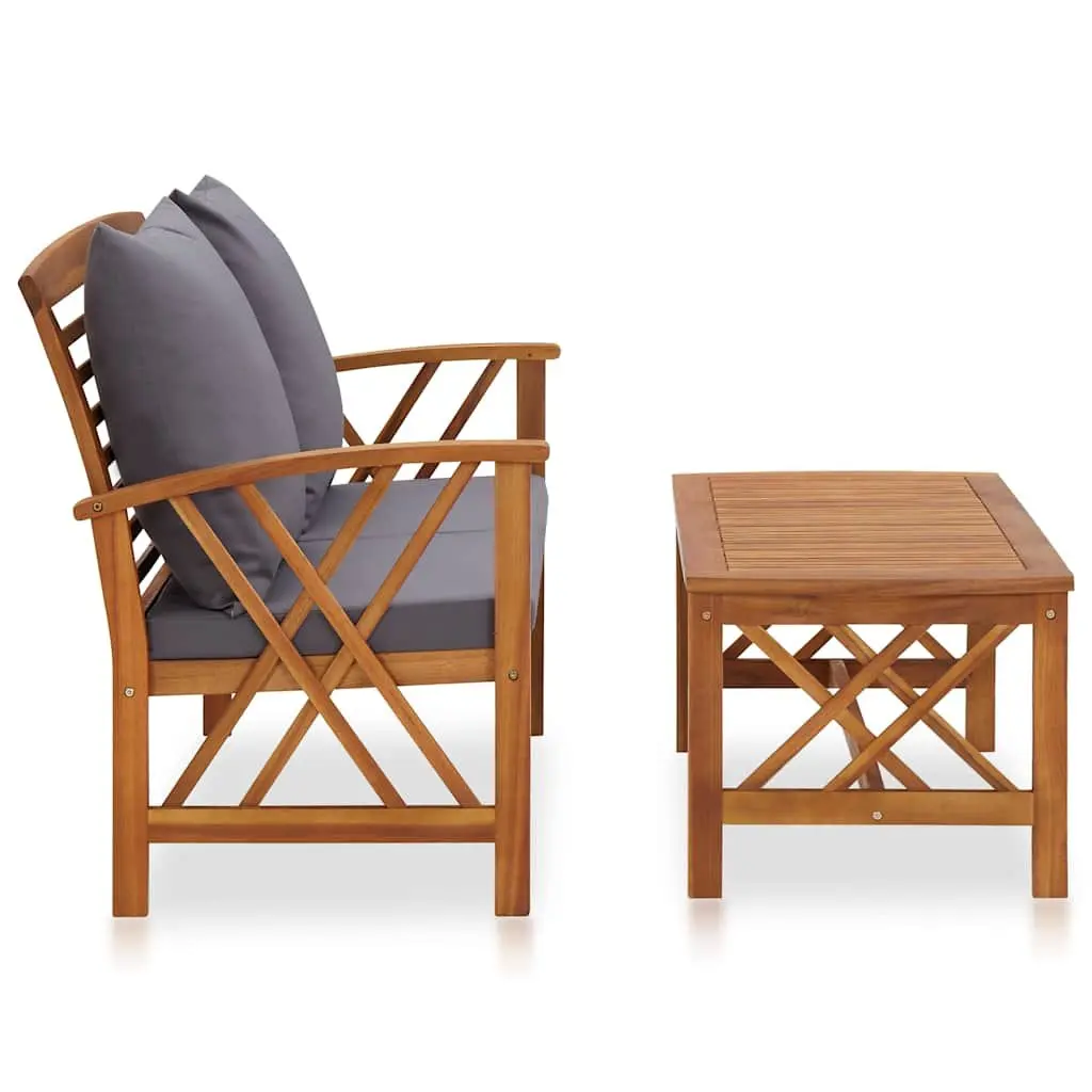 2-Piece Garden Lounge Set Wooden Bench Coffee Table Outdoor Patio Furniture