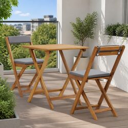 Inviting 3 Piece Folding Bistro Set with Grey Cushions