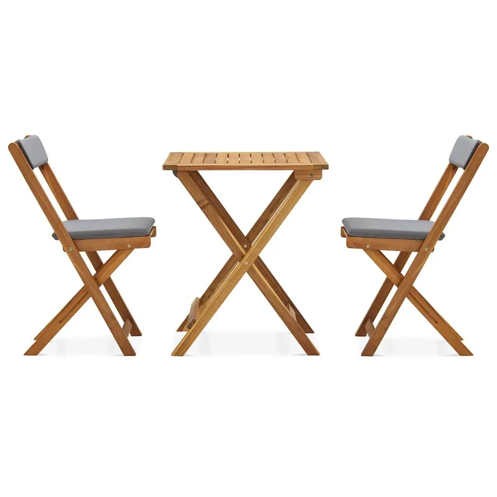 3 Piece Folding Bistro Set with Cushions Grey Outdoor Garden Patio Furniture