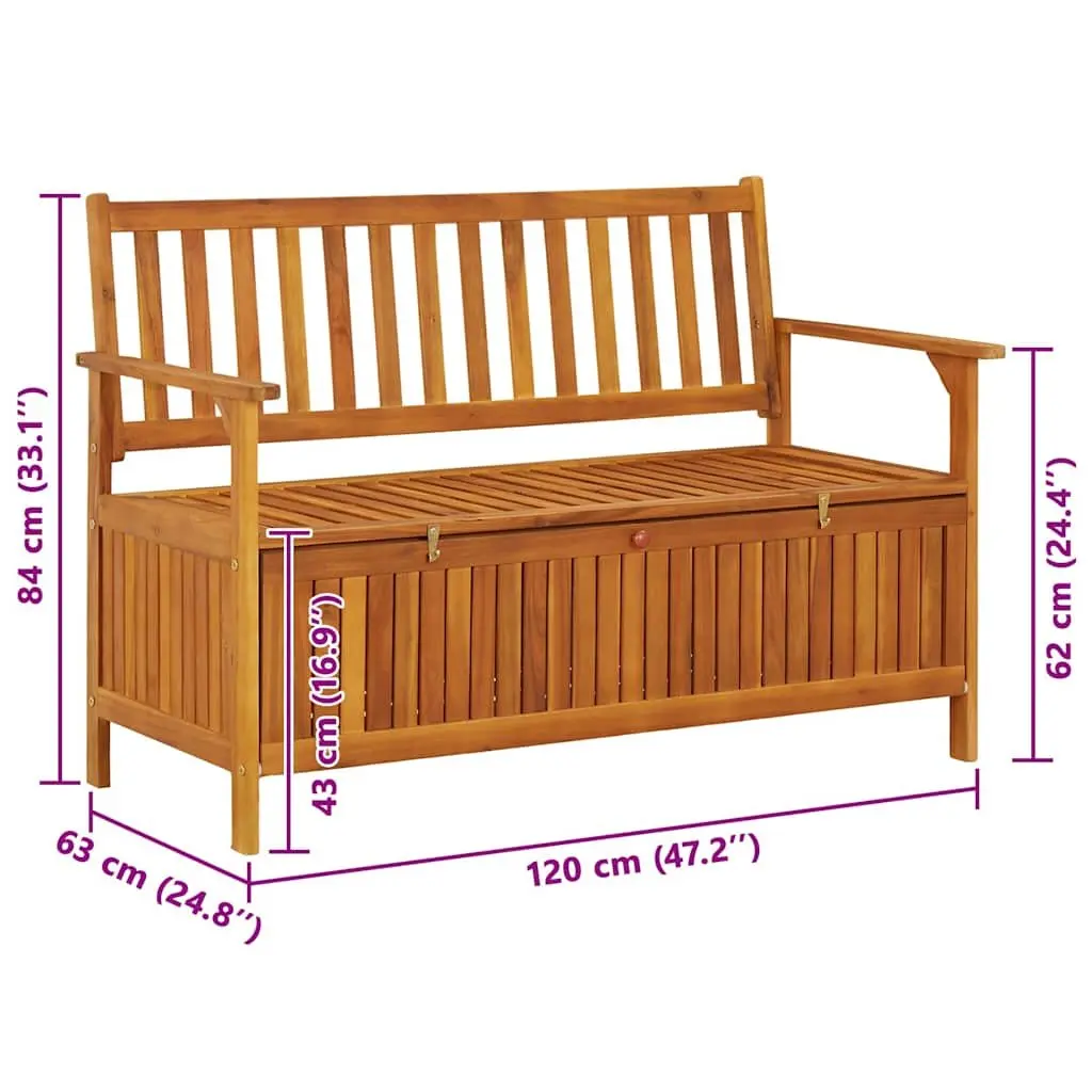 Outdoor Storage Bench Wooden 120cm Garden Seating with Backrest and Armrests