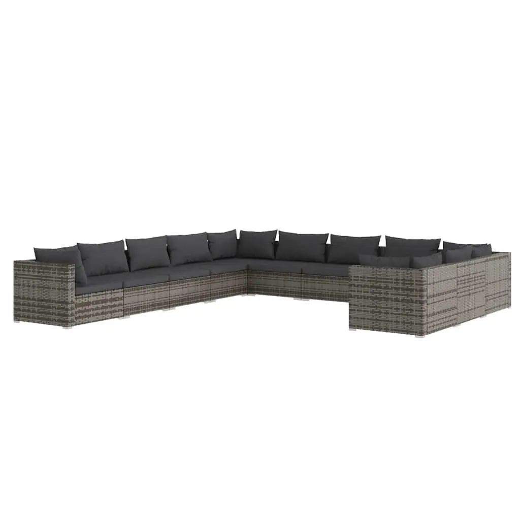 11 Piece Modular Garden Lounge Set Weather Resistant Grey Poly Rattan Outdoor Furniture with Cushions