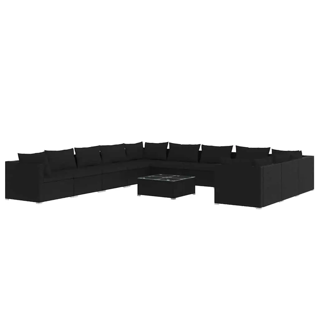 Outdoor Garden Furniture Modular Lounge Set 12 Piece Black Weather-Resistant Poly Rattan
