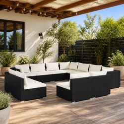 11 Piece Garden Lounge Set Outdoor Patio Furniture Black Poly Rattan with