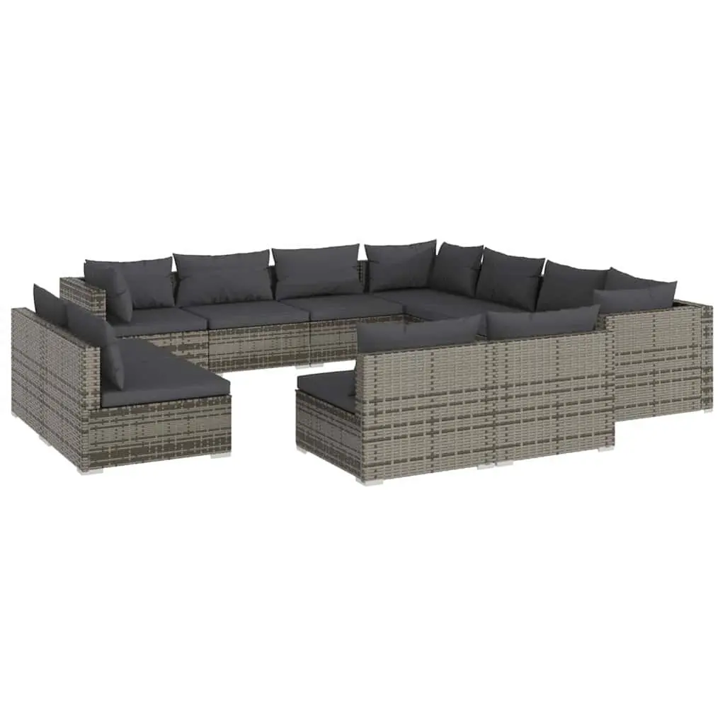 Garden Lounge Set Modular 11 Piece Grey Poly Rattan with Cushions