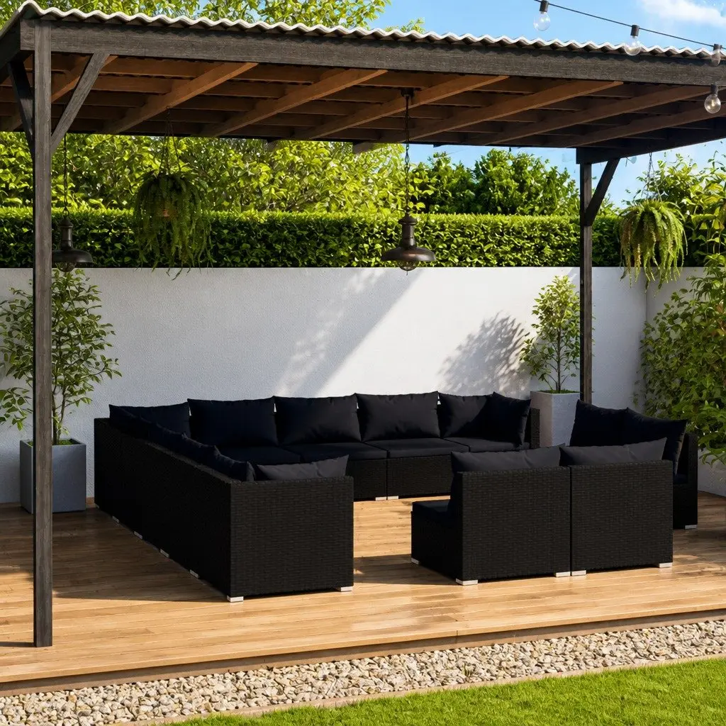 13 Piece Modular Patio Furniture Set Black PE Rattan Outdoor Garden Lounge with Cushions