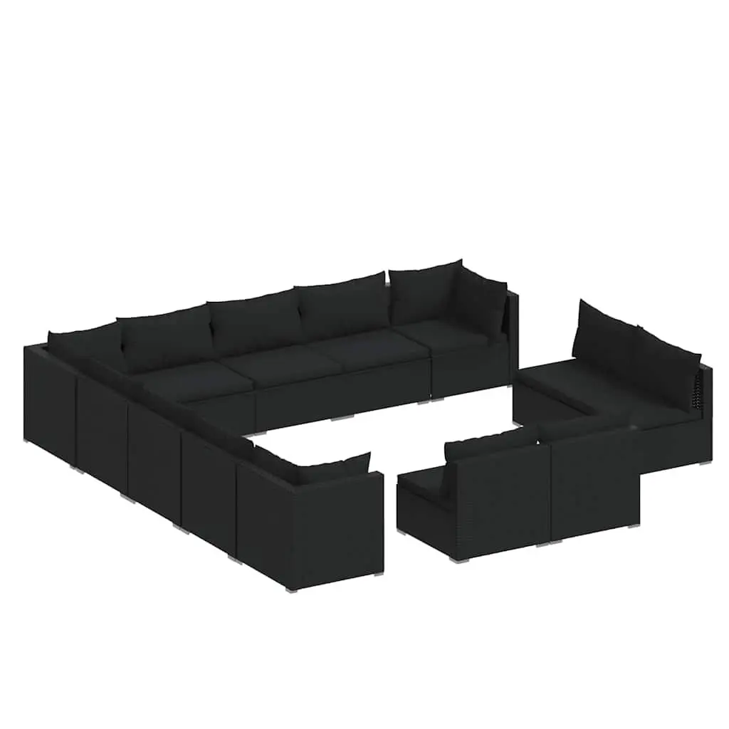 13 Piece Modular Patio Furniture Set Black PE Rattan Outdoor Garden Lounge with Cushions