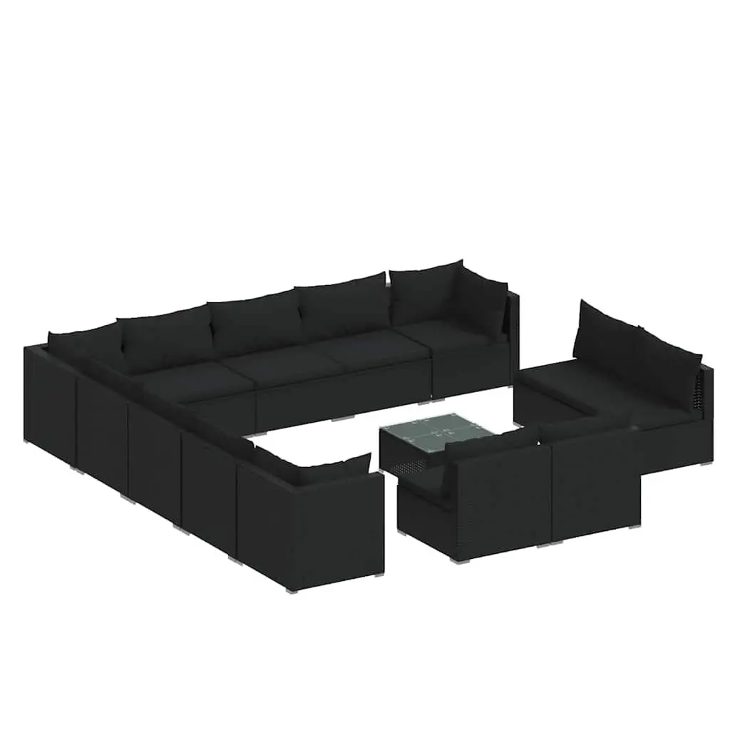 14 Piece Garden Lounge Set Poly Rattan Black Outdoor Patio Furniture with