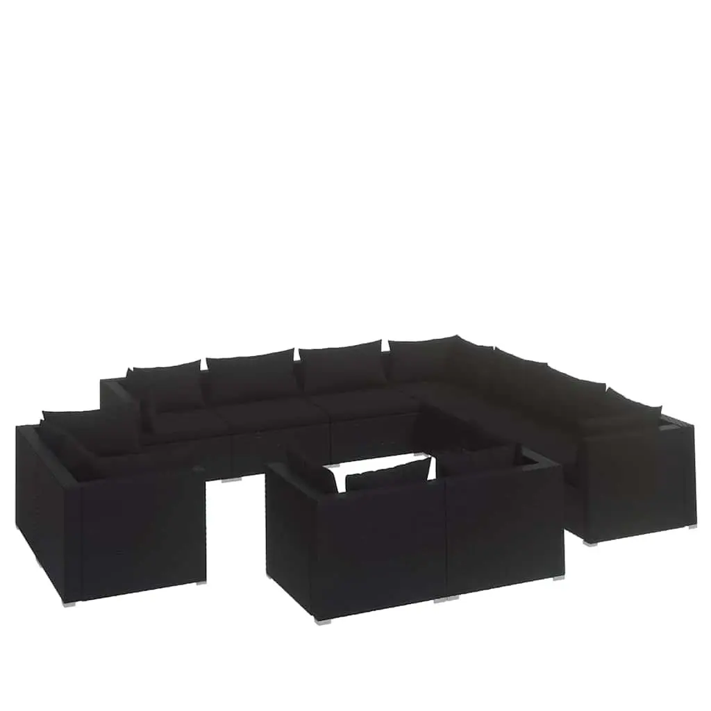 11 Piece Garden Lounge Set Black Poly Rattan Outdoor Patio Furniture