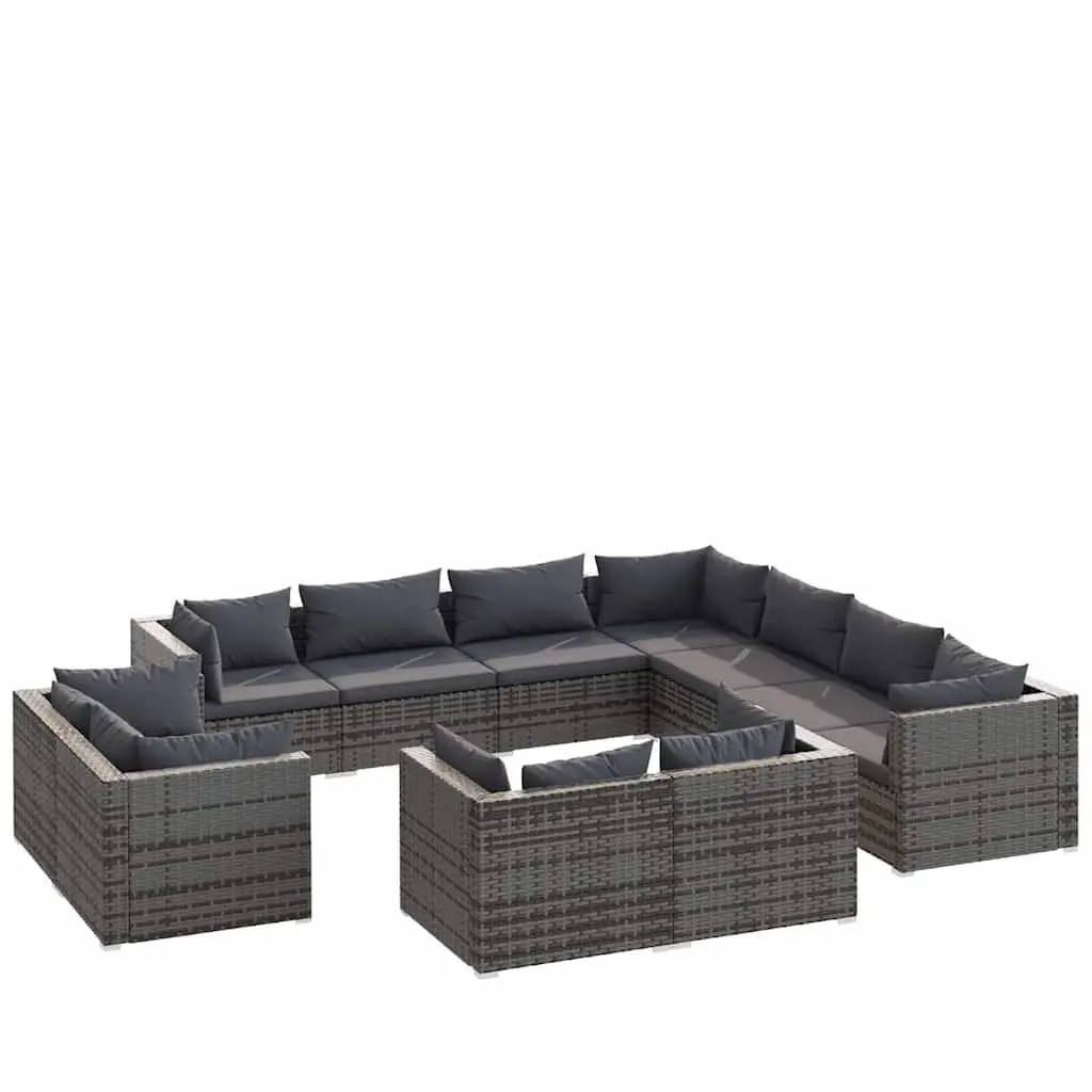 11 Piece Garden Lounge Set Grey Poly Rattan Outdoor Furniture with Cushions