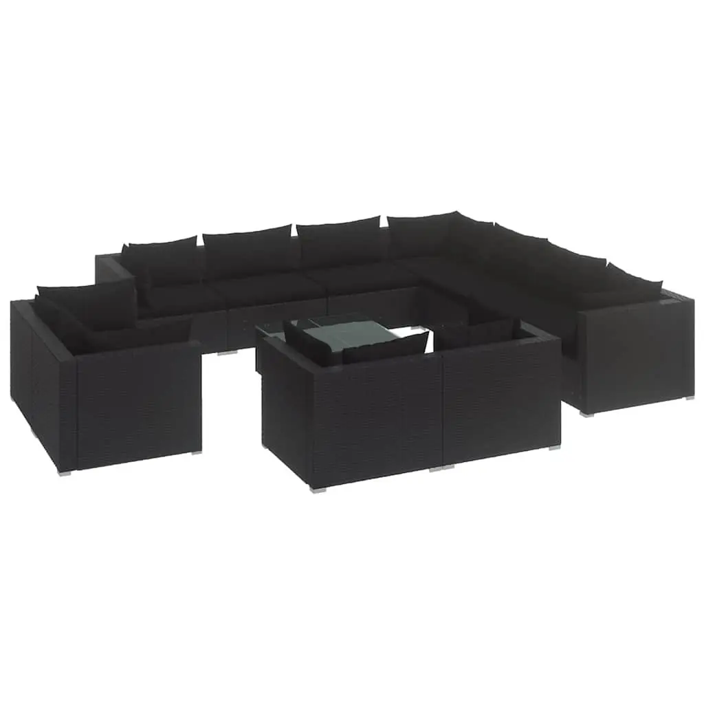 12 Piece Garden Lounge Set Outdoor Patio Furniture Black Poly Rattan Cushions