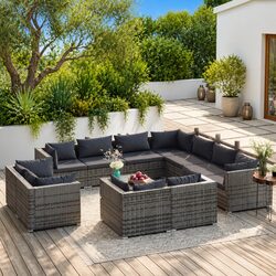 Grey Poly Rattan Garden Lounge Set 12 Piece Outdoor Furniture Patio Seating