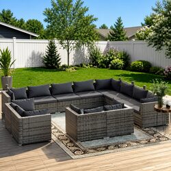 Garden Lounge Set 12 Piece Outdoor Furniture Grey Poly Rattan Patio Seating
