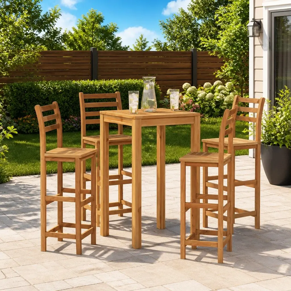 Acacia Wood Bar Stools Set of 4