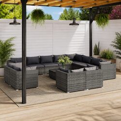 13 Piece Garden Lounge Set Grey Poly Rattan Outdoor Furniture with Cushions