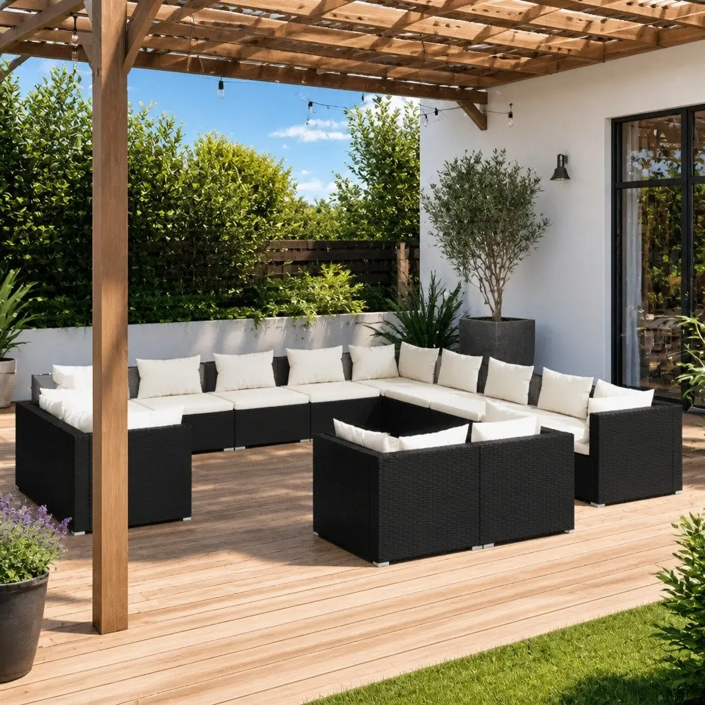 Garden Lounge Set 13 Piece Outdoor Patio Furniture Black Poly Rattan Modular