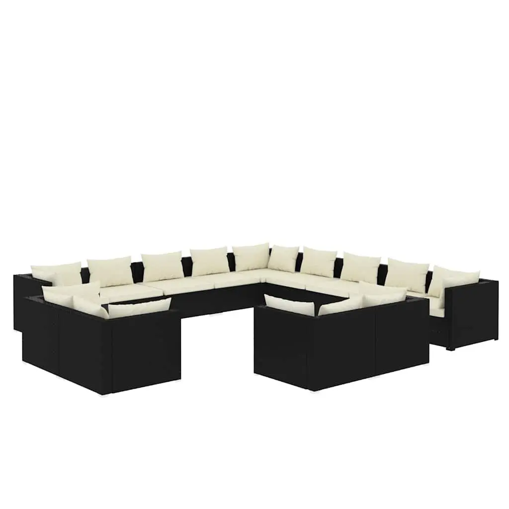 Garden Lounge Set 13 Piece Outdoor Patio Furniture Black Poly Rattan Modular
