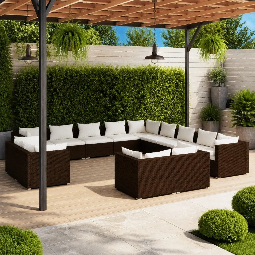 Garden Lounge Set 13 Piece Poly Rattan Outdoor Furniture Brown