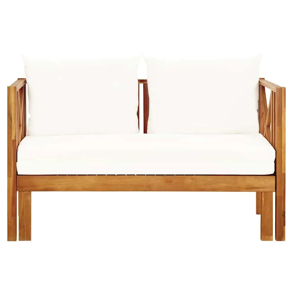 2-Seater Garden Bench Daybed Solid Acacia Wood Cream