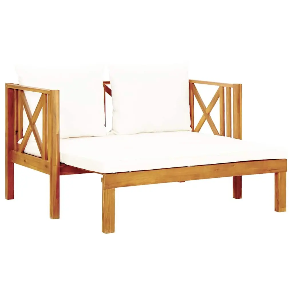2-Seater Garden Bench Daybed Solid Acacia Wood Cream