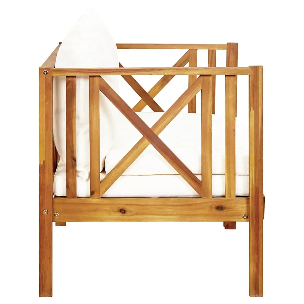 2-Seater Garden Bench Daybed Solid Acacia Wood Cream