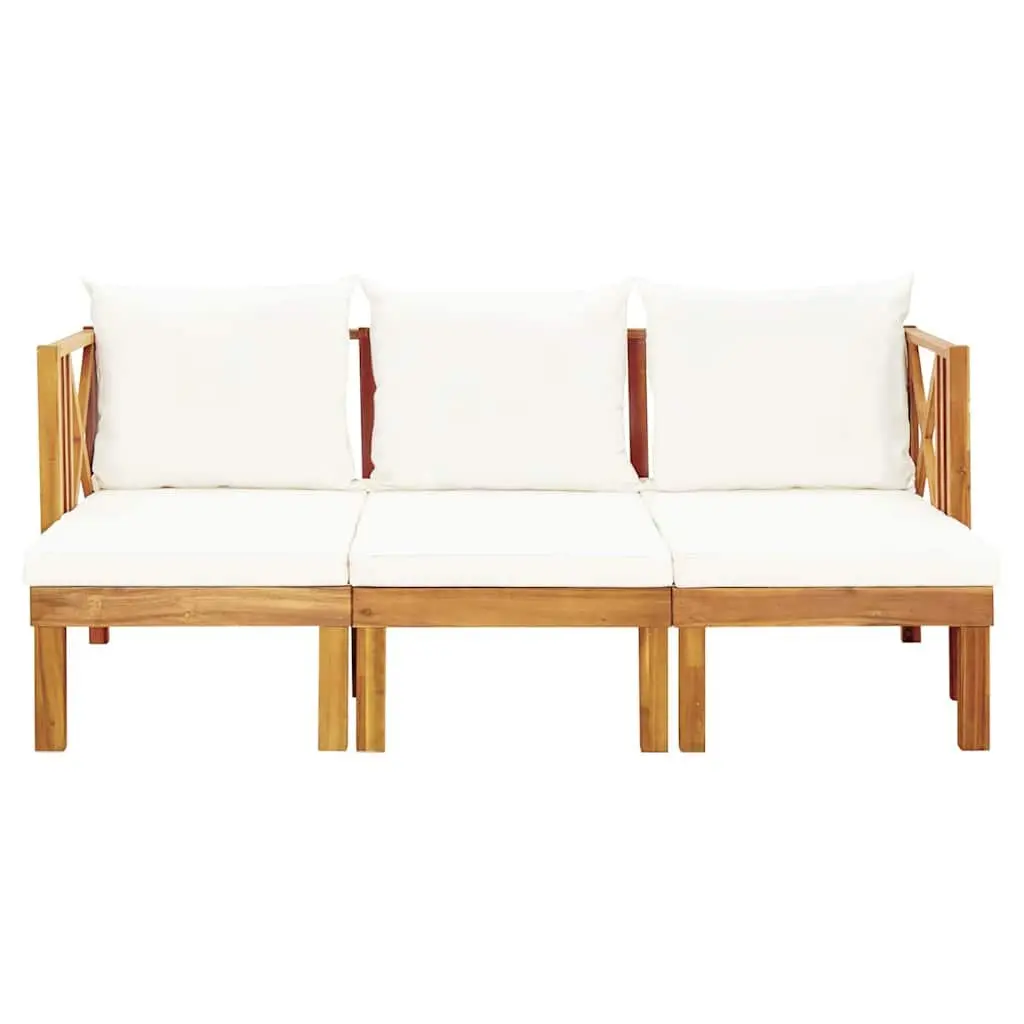 3-Seater Garden Bench Cream Cushions 179cm Outdoor Indoor Wooden Seat Daybed