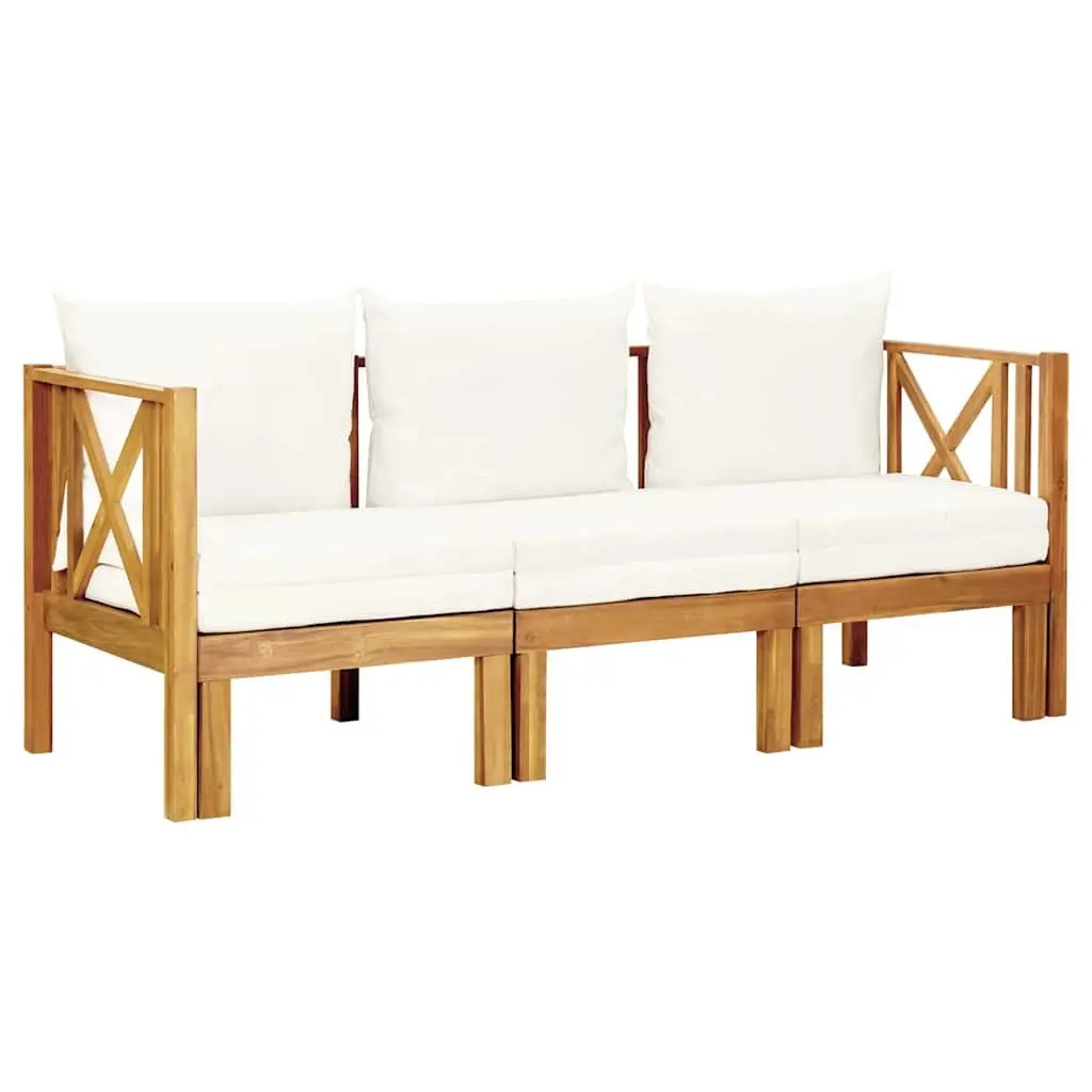3-Seater Garden Bench Cream Cushions 179cm Outdoor Indoor Wooden Seat Daybed