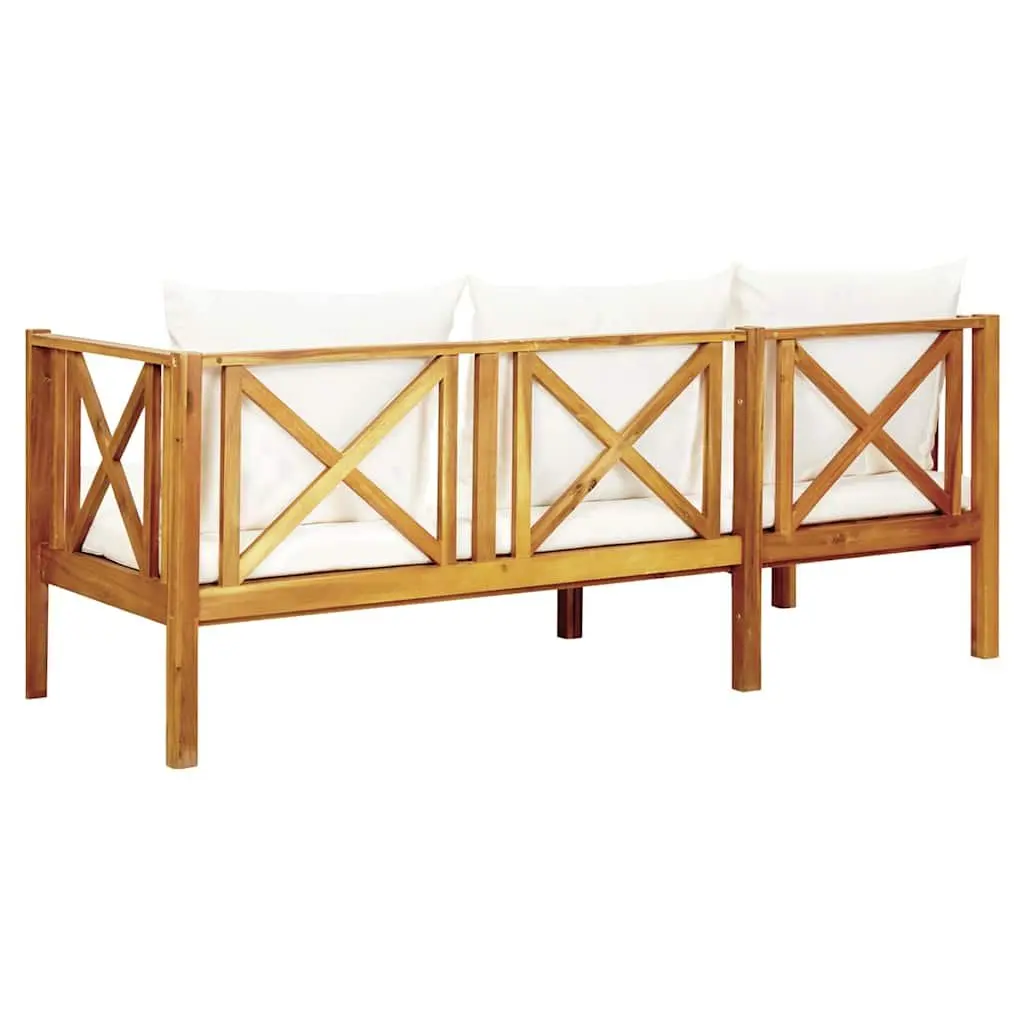 3-Seater Garden Bench Cream Cushions 179cm Outdoor Indoor Wooden Seat Daybed