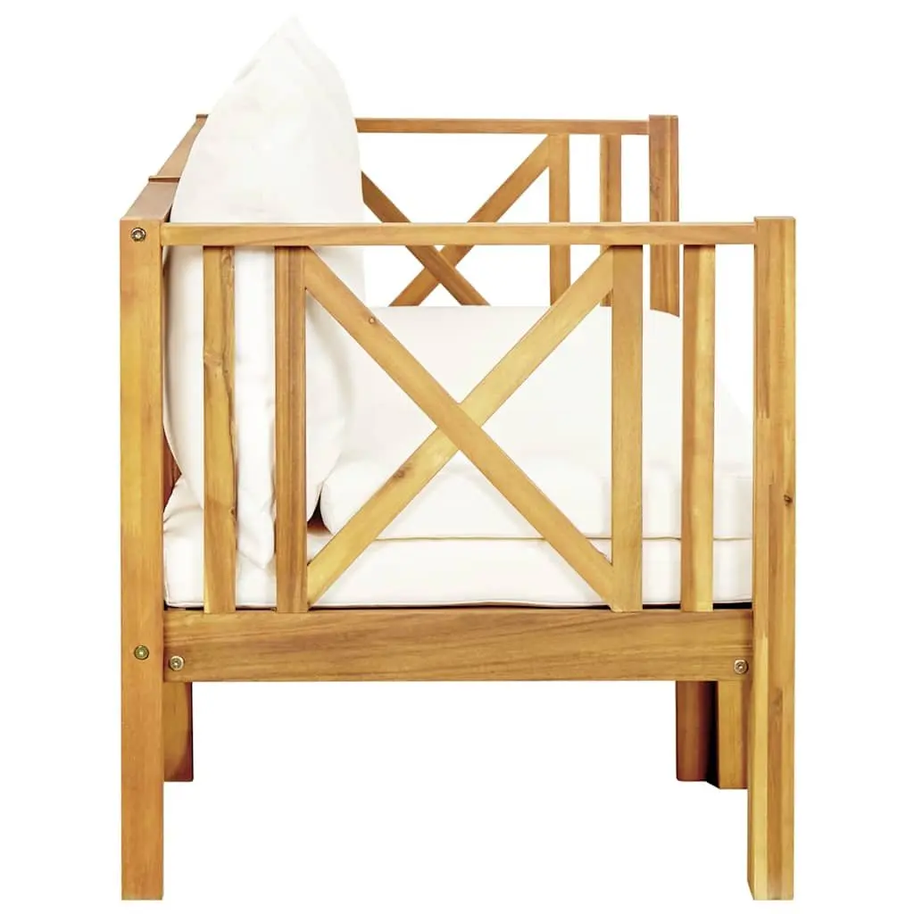 3-Seater Garden Bench Cream Cushions 179cm Outdoor Indoor Wooden Seat Daybed