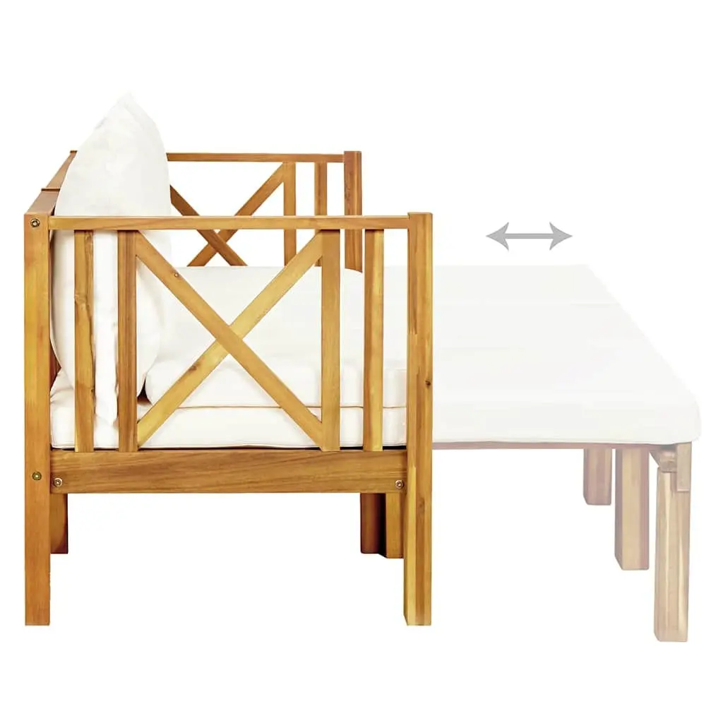 3-Seater Garden Bench Cream Cushions 179cm Outdoor Indoor Wooden Seat Daybed