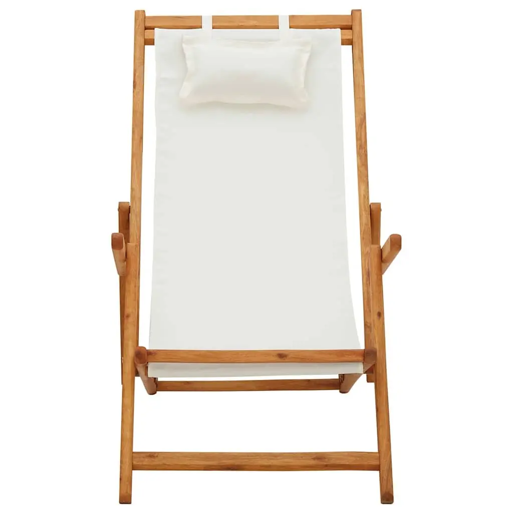 Folding Beach Chair Cream Fabric Adjustable Reclining Outdoor Garden Patio Lounge Seat