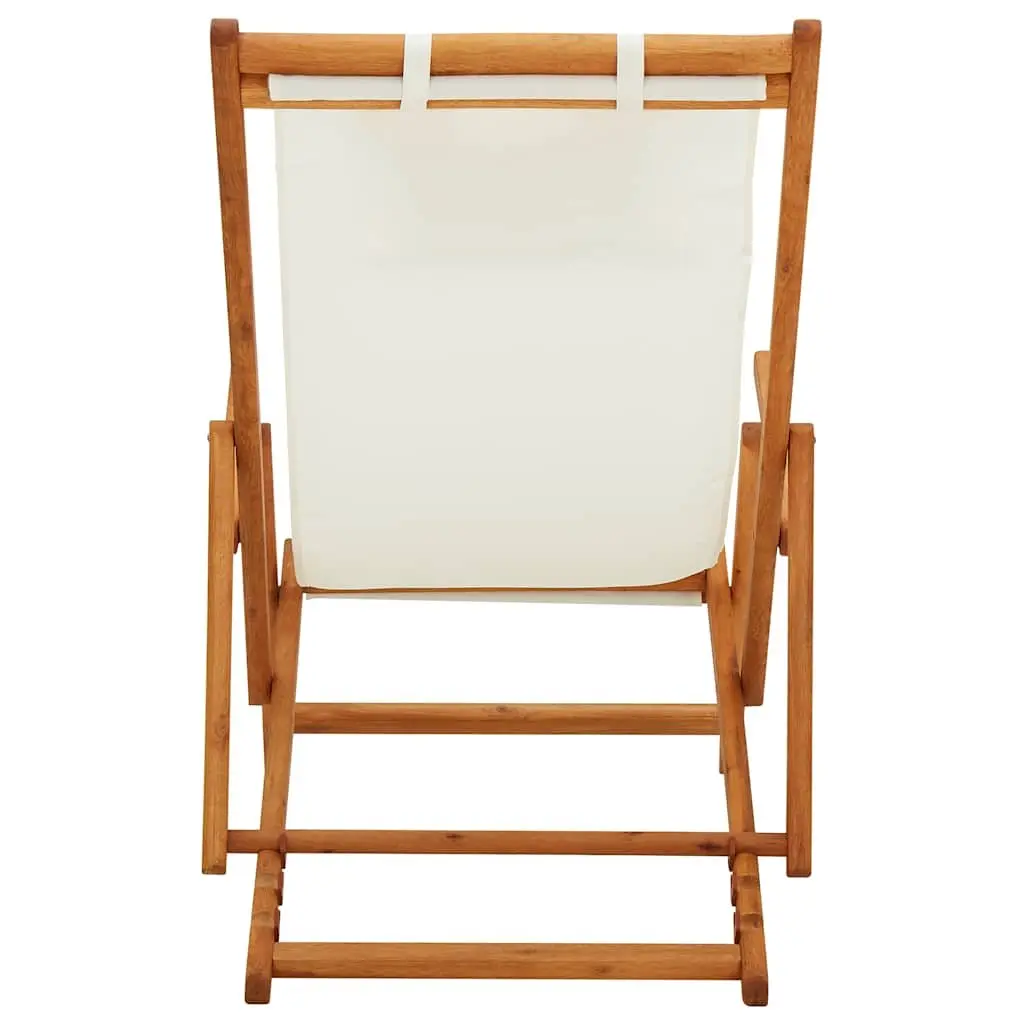 Folding Beach Chair Cream Fabric Adjustable Reclining Outdoor Garden Patio Lounge Seat