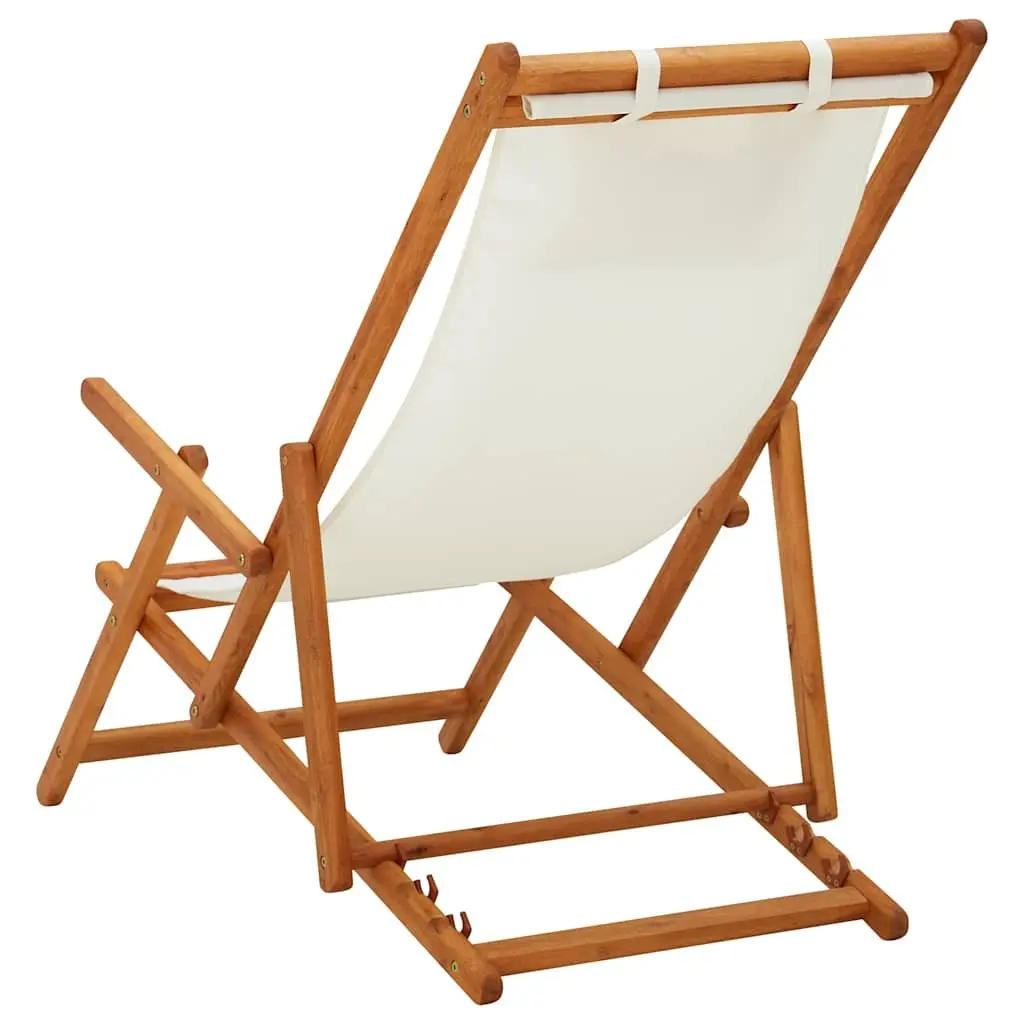 Folding Beach Chair Cream Fabric Adjustable Reclining Outdoor Garden Patio Lounge Seat