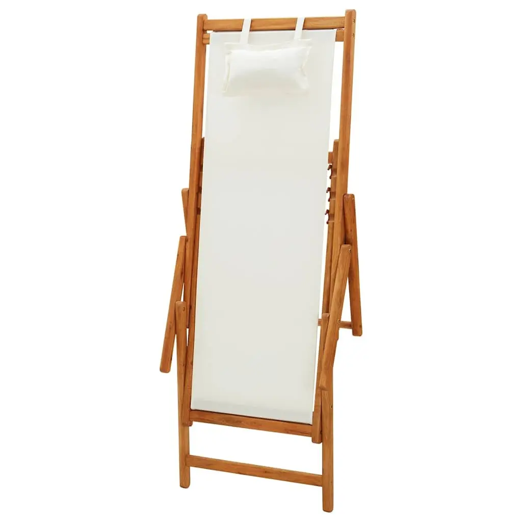 Folding Beach Chair Cream Fabric Adjustable Reclining Outdoor Garden Patio Lounge Seat