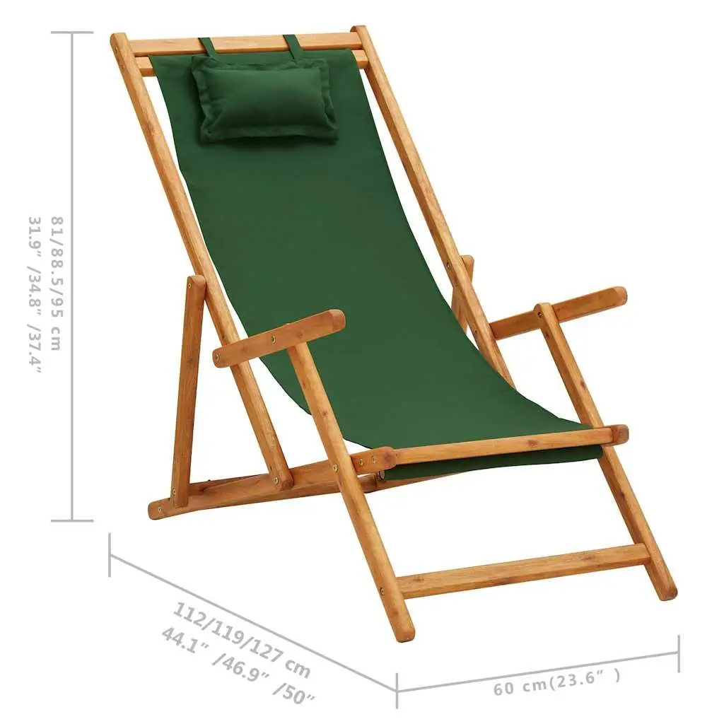 Folding Beach Chair Green Outdoor Garden Patio Lounge Reclining Seat Camping