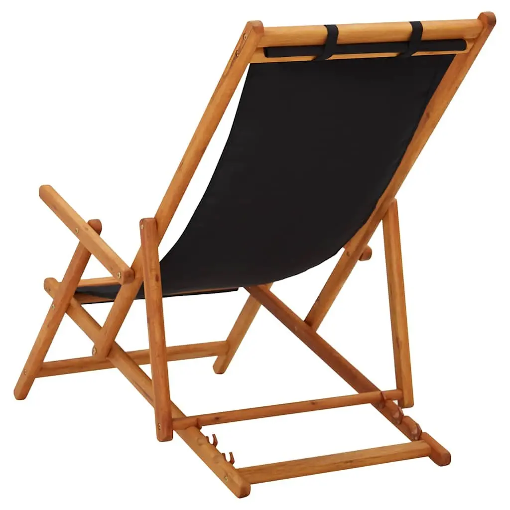 Wooden Reclining Lounge Chair Outdoor Foldable Beach Seat Black