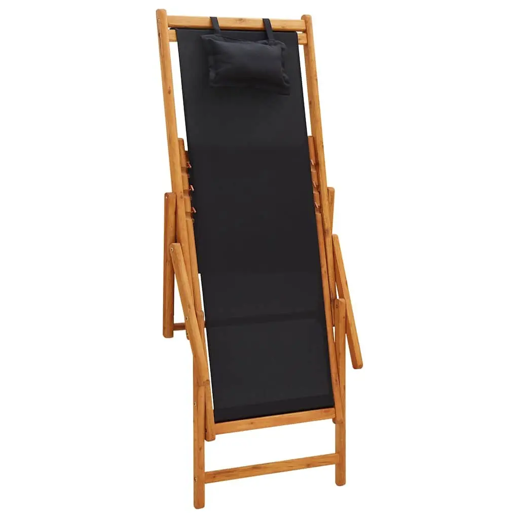 Wooden Reclining Lounge Chair Outdoor Foldable Beach Seat Black