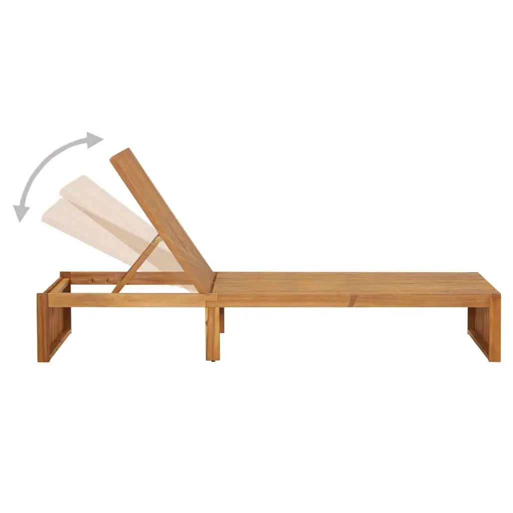 Sun Lounger Adjustable Backrest Solid Acacia Wood Garden Patio Outdoor
