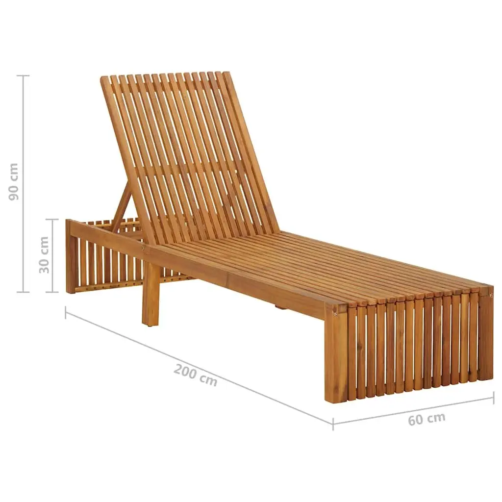 Sun Lounger Adjustable Backrest Solid Acacia Wood Garden Patio Outdoor