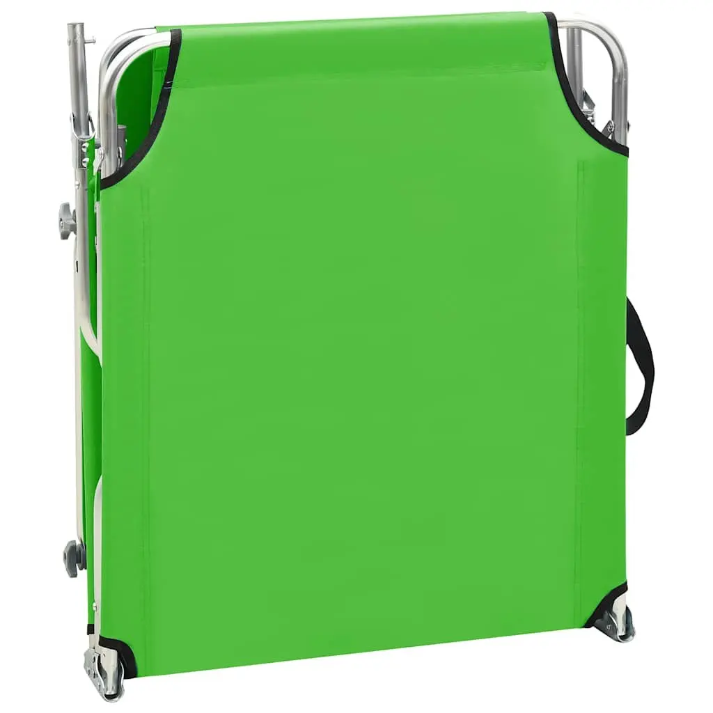 Folding Steel Sun Lounger with Adjustable Canopy and Reclining Backrest Outdoor Daybed Green