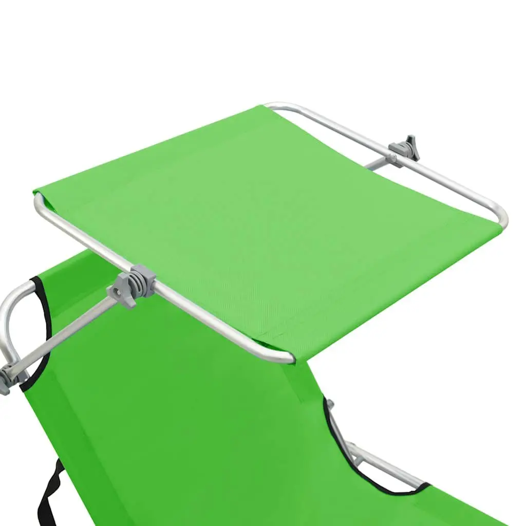 Folding Steel Sun Lounger with Adjustable Canopy and Reclining Backrest Outdoor Daybed Green