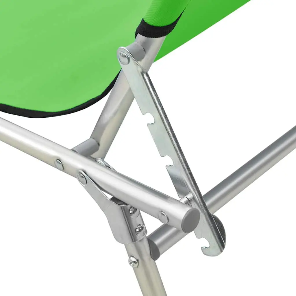 Folding Steel Sun Lounger with Adjustable Canopy and Reclining Backrest Outdoor Daybed Green