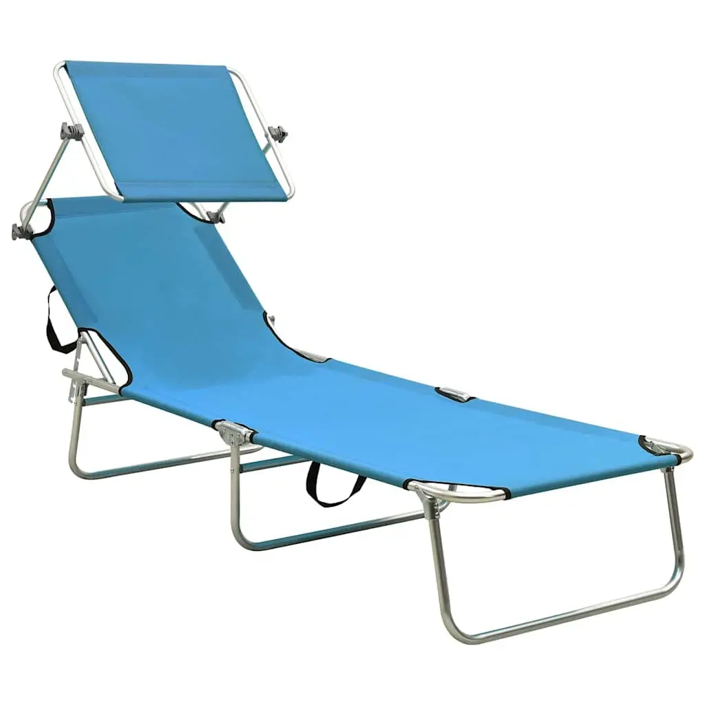 Adjustable Folding Sun Lounger with Canopy Steel Frame Outdoor Turquoise